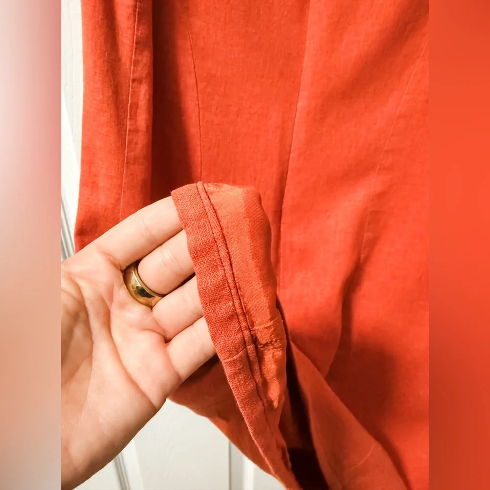 Vintage linen high neck burnt orange shift dress size 6 Lennie New York LNY fall - Picture 9 of 9